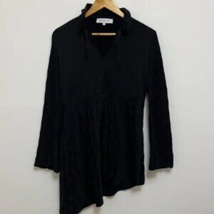 Anne Fontaine Black Long Sleeve Edmee Textured Asymmetrical Tunic Blouse Size 10
